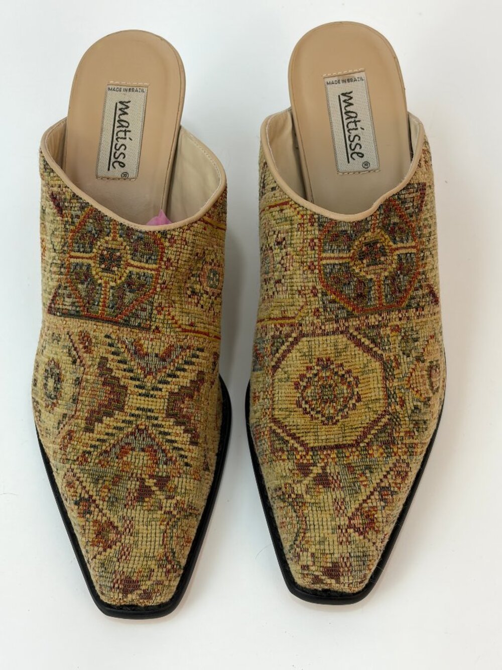 Vintage 2002 Matisse Tapestry Mules Slides Shoes 11M Made in Brazil Leather